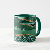 Smaragdgroene Gouden Glitter Marmer Beker met Eige Mok (Voorkant rechts)