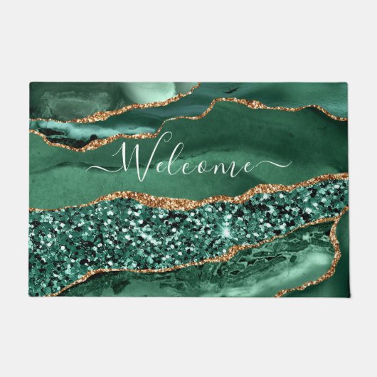 Smaragdgroene Gouden Glitter Marmeren Deurmat (Voorkant)