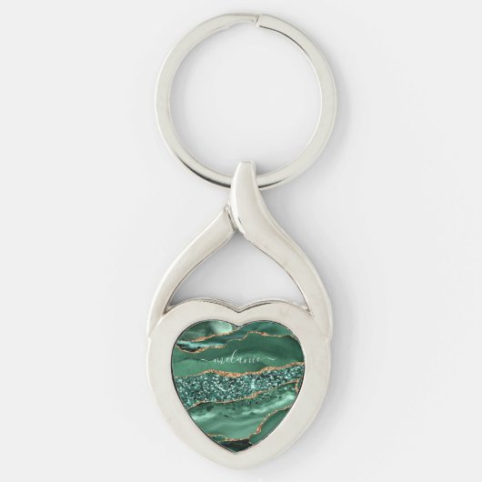 Smaragdgroene Gouden Glitter Sleutelhanger Met Eig (Voorkant)