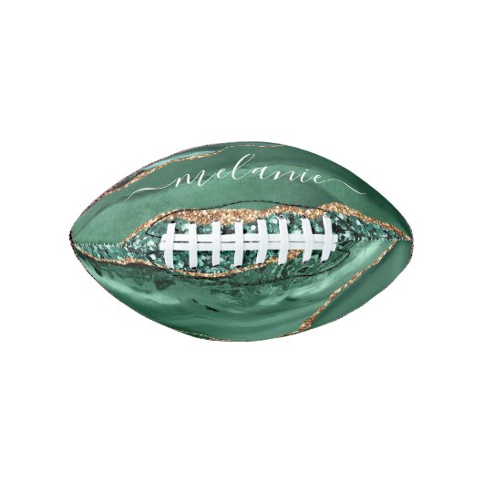 Smaragdgroene gouden glitter voetbal met eigen naa american football (Voorkant)
