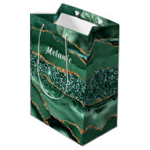 Smaragdgroene gouden glitters geschenkzak Aangepas Medium Cadeauzakje (Achterkant Gekanteld)