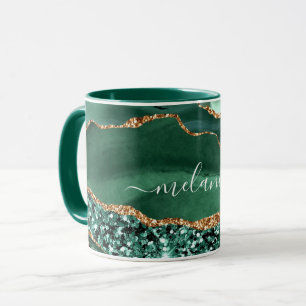 Smaragdgroene gouden glitters mok met eigen naam