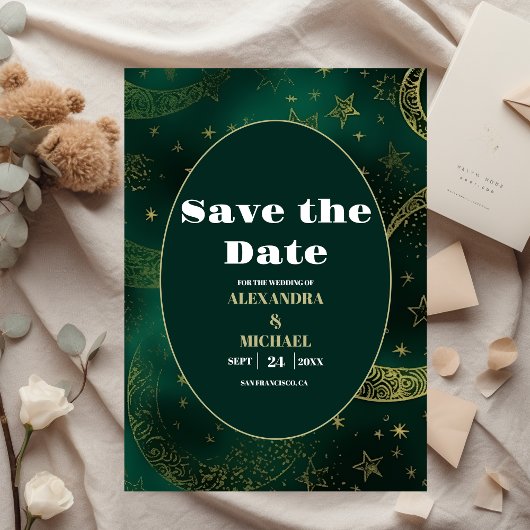 Smaragdgroene Gouden Hemelse Trouw Save The Date