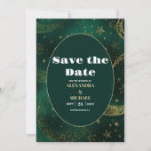 Smaragdgroene Gouden Hemelse Trouw Save The Date (Voorkant)