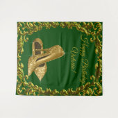 Smaragdgroene Gouden Hoge Hak Verjaardag Achtergro Wandkleed (Voorkant (horizontaal))