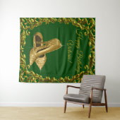 Smaragdgroene Gouden Hoge Hak Verjaardag Achtergro Wandkleed (In Situ (horizontaal))