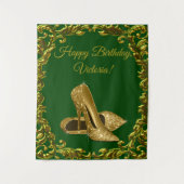 Smaragdgroene Gouden Hoge Hak Verjaardag Terugdeco Wandkleed (Voorkant)