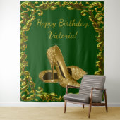 Smaragdgroene Gouden Hoge Hakken Verjaardag XL Ach Wandkleed (In situ)