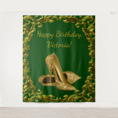 Smaragdgroene Gouden Hoge Hakken Verjaardag XL Ach Wandkleed (Voorkant)