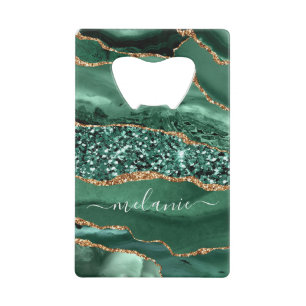 Smaragdgroene gouden Jouw naam flesopener op maat Creditkaart Flessenopener