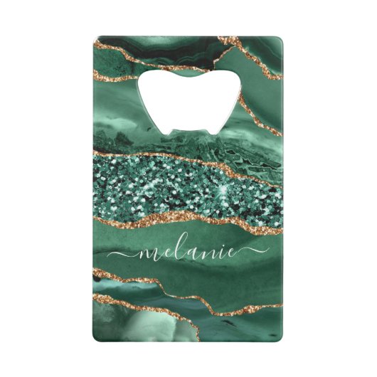 Smaragdgroene gouden Jouw naam flesopener op maat Creditkaart Flessenopener (Achterkant)