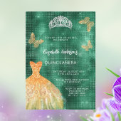 Smaragdgroene gouden jurk tiara luxe Quinceanera Kaart