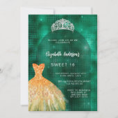 Smaragdgroene gouden jurk tiara luxe Sweet 16 Kaart (Voorkant)