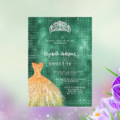 Smaragdgroene gouden jurk tiara luxe Sweet 16 Kaart