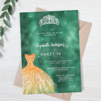 Smaragdgroene gouden jurk tiara luxe Sweet 16