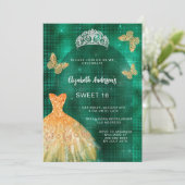 Smaragdgroene gouden jurk tiara luxe Sweet 16 Kaart (Staand voorkant)