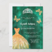 Smaragdgroene gouden jurk tiara Quinceanera Kaart (Voorkant)
