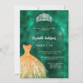Smaragdgroene gouden jurk tiara Sweet 16 Kaart (Voorkant)