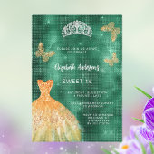 Smaragdgroene gouden jurk tiara Sweet 16 Kaart