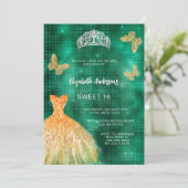 Smaragdgroene gouden jurk tiara Sweet 16 Kaart (Staand voorkant)