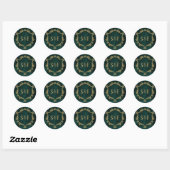 Smaragdgroene Gouden Kam Monogram Envelopezegel Ronde Sticker (Vel)