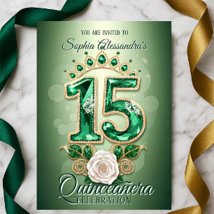 Smaragdgroene & Gouden Koninklijke Tiara Roos Quin Kaart