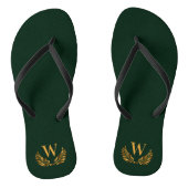 Smaragdgroene gouden lauwerkrans monogram initiaal teenslippers (Voetbed)