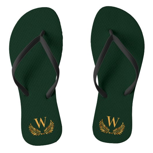 Smaragdgroene gouden lauwerkrans monogram initiaal teenslippers (Voetbed)