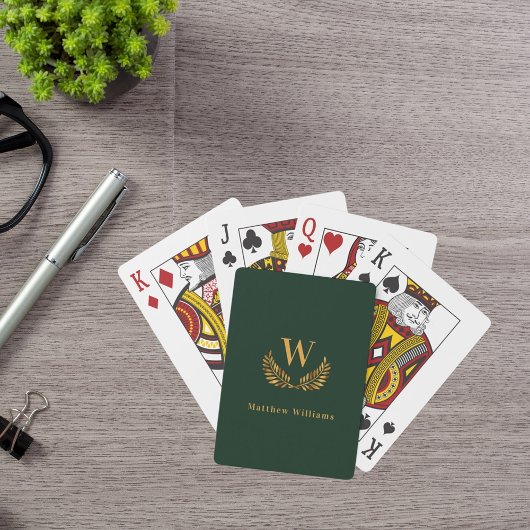 Smaragdgroene gouden lauwerkrans naam monogram pokerkaarten