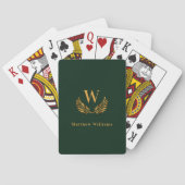 Smaragdgroene gouden lauwerkrans naam monogram pokerkaarten (Achterkant)