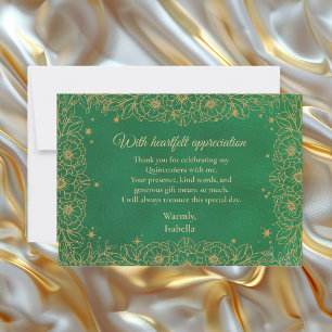 Smaragdgroene Gouden Lijn Kunst Bloemrijke Quincea RSVP Kaartje