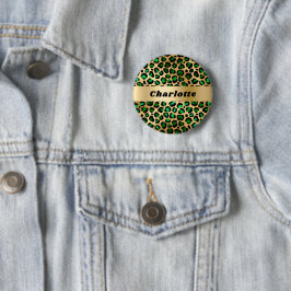Smaragdgroene gouden luipaard jachtluipaard patroo ronde button 5,7 cm