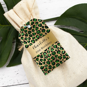 Smaragdgroene gouden luipaard verjaardag cadeaulabel