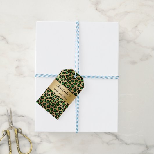 Smaragdgroene gouden luipaard verjaardag cadeaulabel (Met Touw)