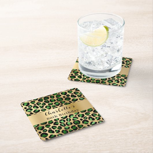 Smaragdgroene gouden luipaard verjaardag kartonnen onderzetters (Insitu)