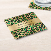 Smaragdgroene gouden luipaard verjaardag kartonnen onderzetters (Schuin)