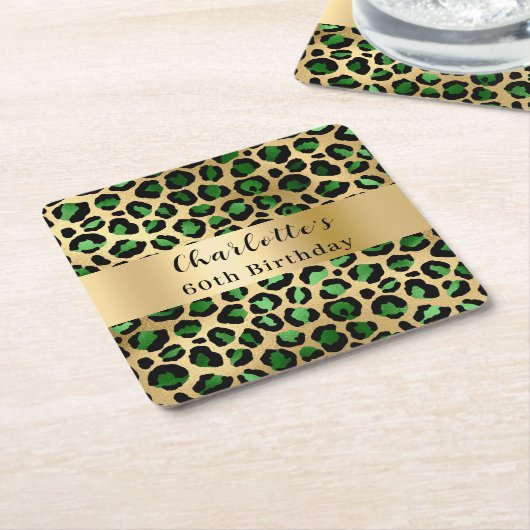 Smaragdgroene gouden luipaard verjaardag kartonnen onderzetters (Schuin)
