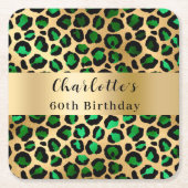 Smaragdgroene gouden luipaard verjaardag kartonnen onderzetters (Voorkant)