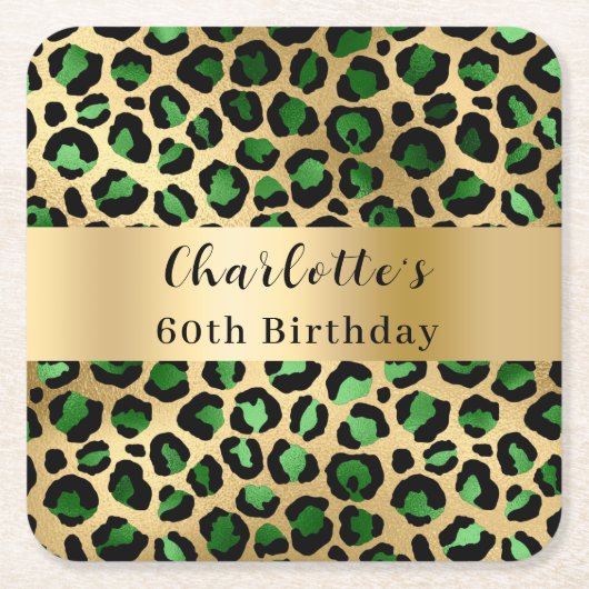 Smaragdgroene gouden luipaard verjaardag kartonnen onderzetters (Voorkant)