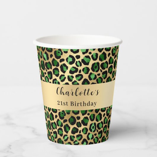 Smaragdgroene gouden luipaard verjaardag papieren bekers (Voorkant)