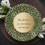 Smaragdgroene gouden luipaard verjaardag papieren bordje<br><div class="desc">Voeg een gedurfde en verfijnde flair toe aan uw verjaardagsfeest met deze smaragdgroene en gouden papieren borden, met een chique luipaard en cheetah print achtergrond. Deze stijlvolle borden zijn ideaal voor volwassen feesten en kunnen worden gepersonaliseerd met een naam, leeftijd en datum, waardoor een gedenkwaardig en uniek feestdetail ontstaat. Ideaal...</div>