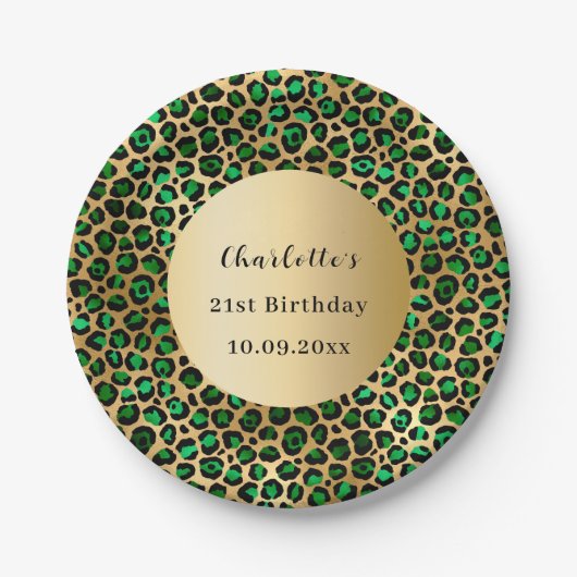 Smaragdgroene gouden luipaard verjaardag papieren bordje (Voorkant)