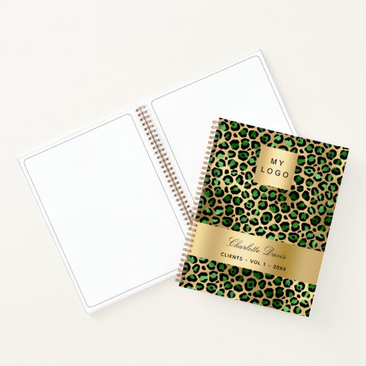 Smaragdgroene gouden luipaard zakelijk logo notitieboek (Binnen)