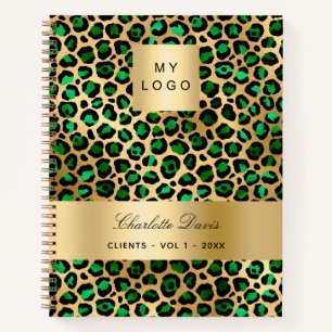 Smaragdgroene gouden luipaard zakelijk logo notitieboek
