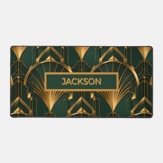 Smaragdgroene Gouden Luxe Art Deco Bureaumat (Voorkant)
