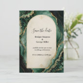 Smaragdgroene gouden luxe marmeren bruiloft kaart (Staand voorkant)