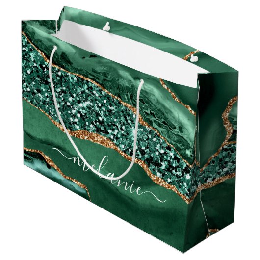 Smaragdgroene Gouden Marmer Douane Naam Cadeautas (Achterkant Gekanteld)