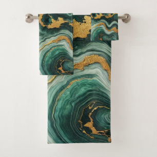Smaragdgroene & Gouden Marmer Uiterlijk Glamour Br Bad Handdoek