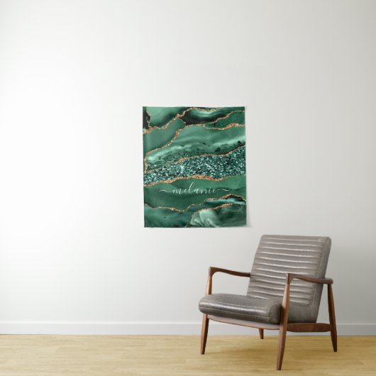 Smaragdgroene gouden marmeren aangepaste naam wand wandkleed (In situ)