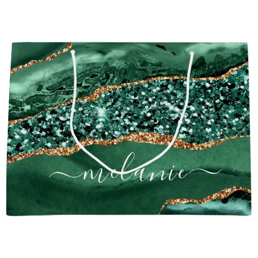 Smaragdgroene gouden marmeren cadeautas met eigen (Voorkant)